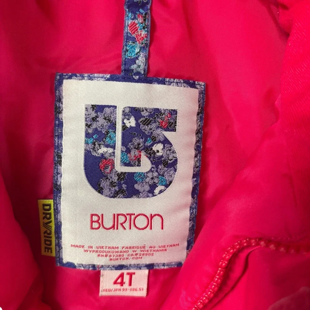 Burton Snowboard Jacket Kids 4T Pink Dryride Insulated Hooded Coat ski snowboard